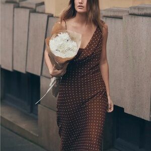 ZARA Elegant Brown Polka Dot Dress